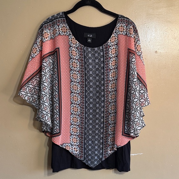 AGB Tops - AGB Women's Coral and Black Patterned Blouse